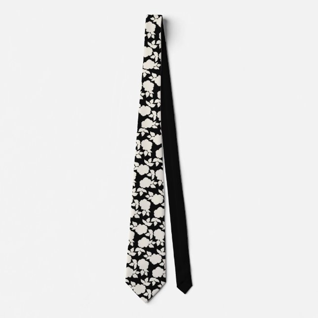 Chic Black &white floral pattern Tie (Front)