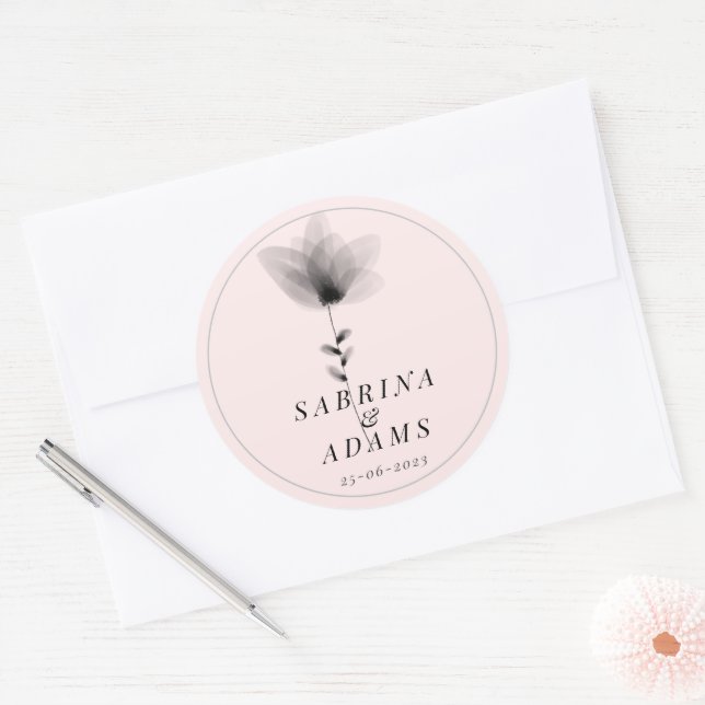 Chic Black White Floral Wedding Classic Round Sticker (Envelope)