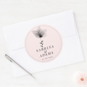 Chic Black White Floral Wedding Classic Round Sticker