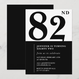 Chic Black White for her 82nd birthday Invitation