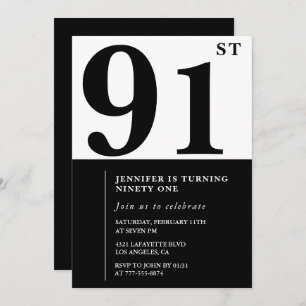 Chic Black White for her 91st birthday Invitation