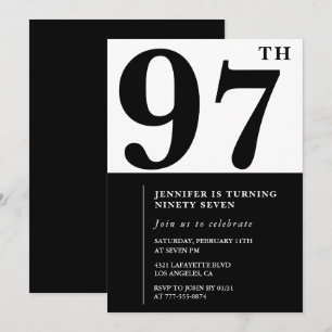 Chic Black White for her 97th birthday Invitation