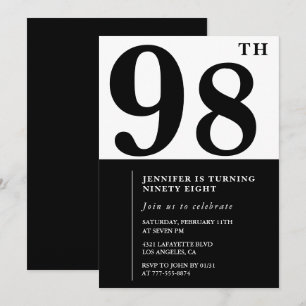 Chic Black White for her 98th birthday Invitation