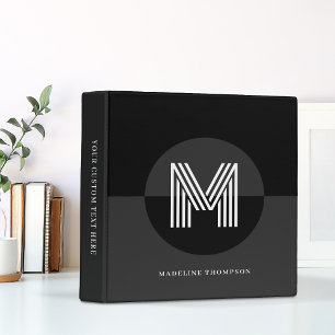 Chic Black White Geometric Modern Monogram Binder