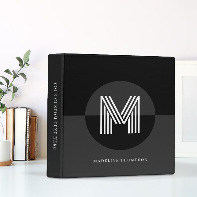 Chic Black White Geometric Modern Monogram Binder (Creator Uploaded)