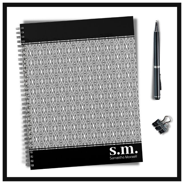 Chic Black & White Geometric Pattern Monogram Planner (Creator Uploaded)