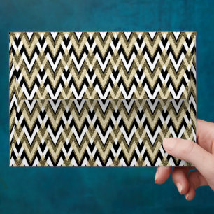 Chic Black White Gold Chevron Invitation Matching Envelope