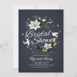 Chic Black White Gold Floral Wreath Bridal Shower Invitation