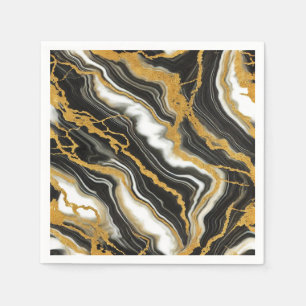 Chic Black White Gold Marble Look Glam Wedding Napkin
