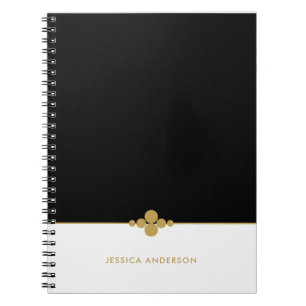 Chic Black White Gold Personalized Notebook