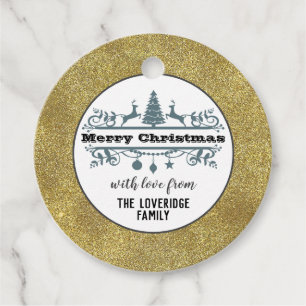 Chic Black White Grey Merry Christmas Gold Glitter Favour Tags