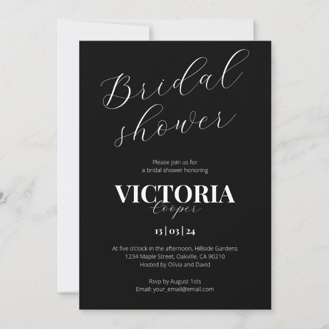 Chic black&white handwritten script Bridal Shower  Invitation (Front)