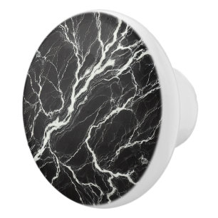 Chic Black & White Marble Look Glamour Ceramic Knob