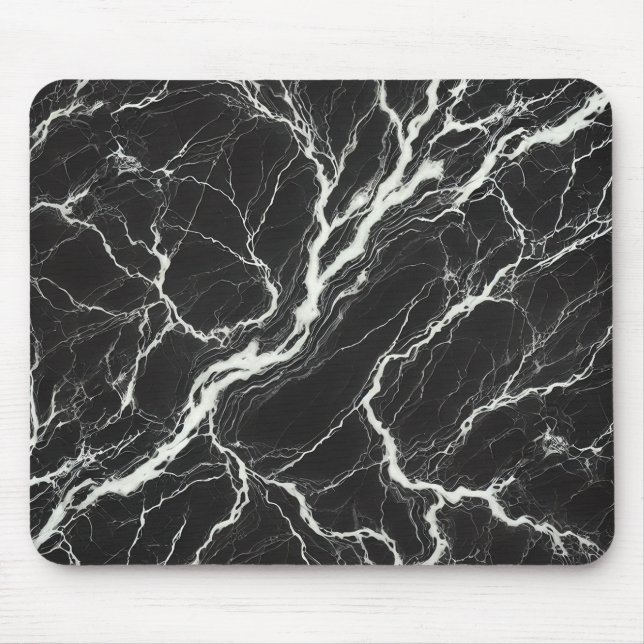 Chic Black & White Marble Look Glamour Mouse Pad (Front)