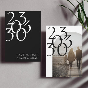 Chic Black White Minimal Photo Wedding Save The Date