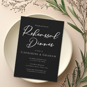 Chic Black White Minimalist Rehearsal Dinner Invitation