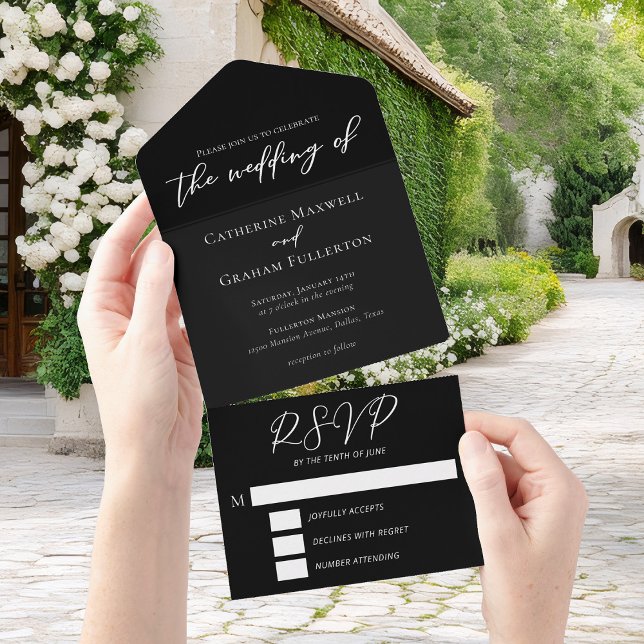 Chic Black White Minimalist Typography Wedding All In One Invitation (Creator Uploaded)