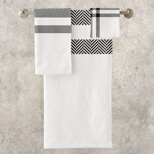 Chic Black & White Modern Pattern Bath Towel Set