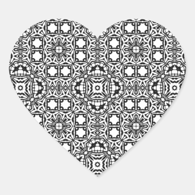 Chic black white ornate pattern accessories trendy heart sticker (Front)