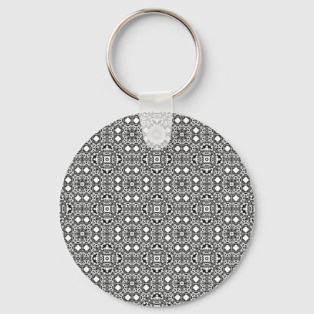 Chic black white ornate pattern accessories trendy keychain (Front)