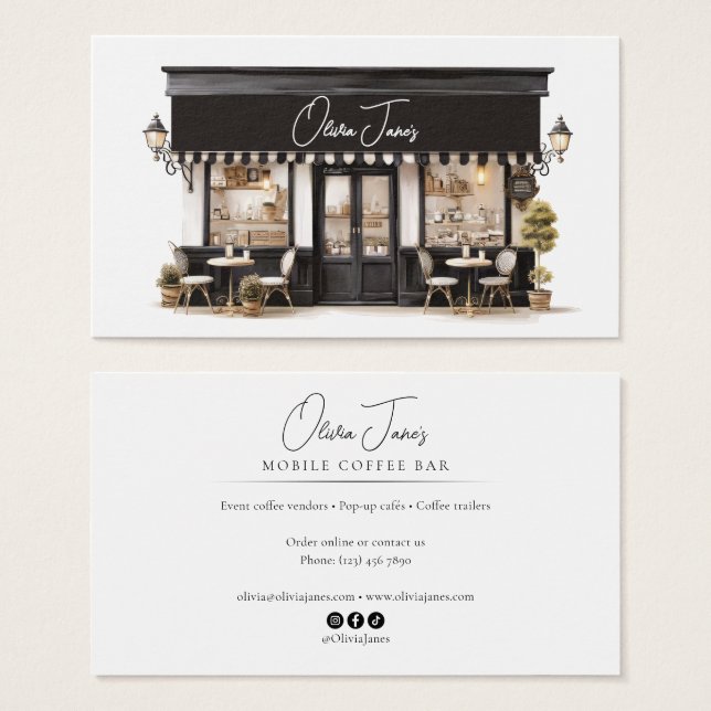 Chic Black & White Paris Café Bakery (Front & Back)