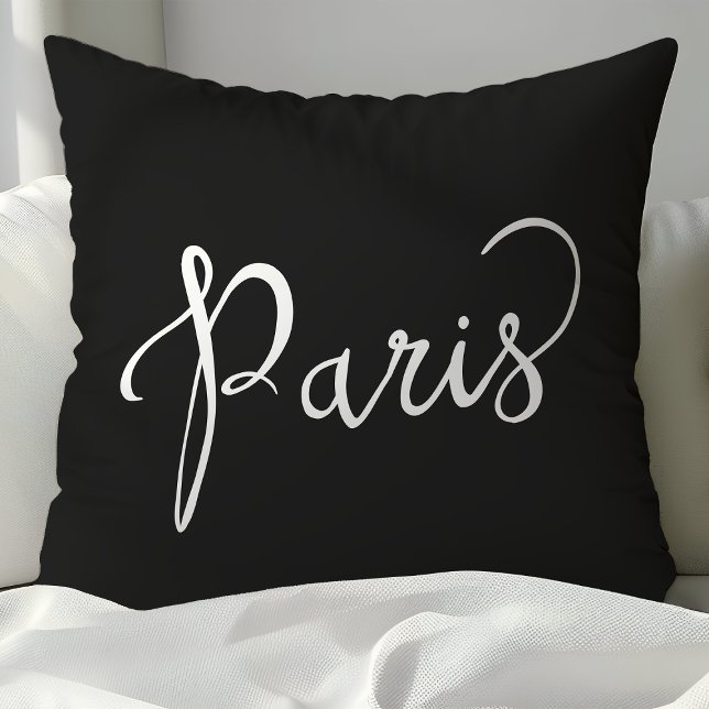 Chic Black & White Paris Typography Throw Pillow (Creator Uploaded)