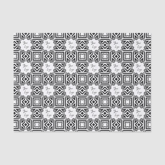 Chic Black White Pattern Custom Business Logo  Tissue Paper (Front)