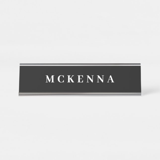Chic Black White Personalized Home Office Business Desk Name Plate (Front)