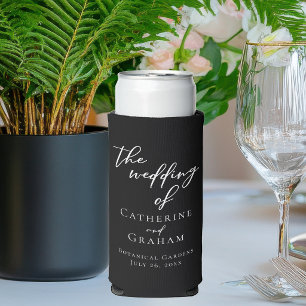 Chic Black White Personalized Wedding Favour Seltzer Can Cooler