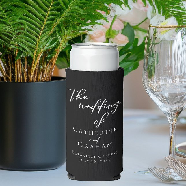 Chic Black White Personalized Wedding Favour Seltzer Can Cooler (Creator Uploaded)