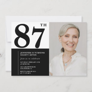 Chic Black White Photo 87th Birthday Invitation