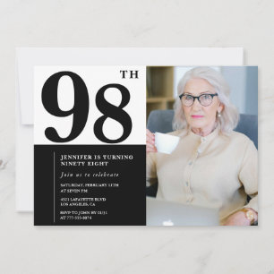 Chic Black White Photo 98th Birthday Invitation