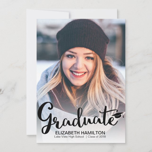 Chic Black & White Photo Graduation Faire-part (Devant)