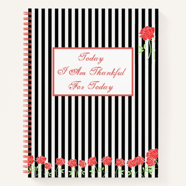 Chic Black White Pink Flowers Gratitude Quote Notebook (Front)