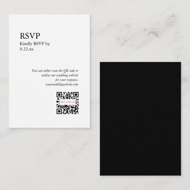 Chic Black White RSVP QR Code Option Enclosure Card (Front/Back)