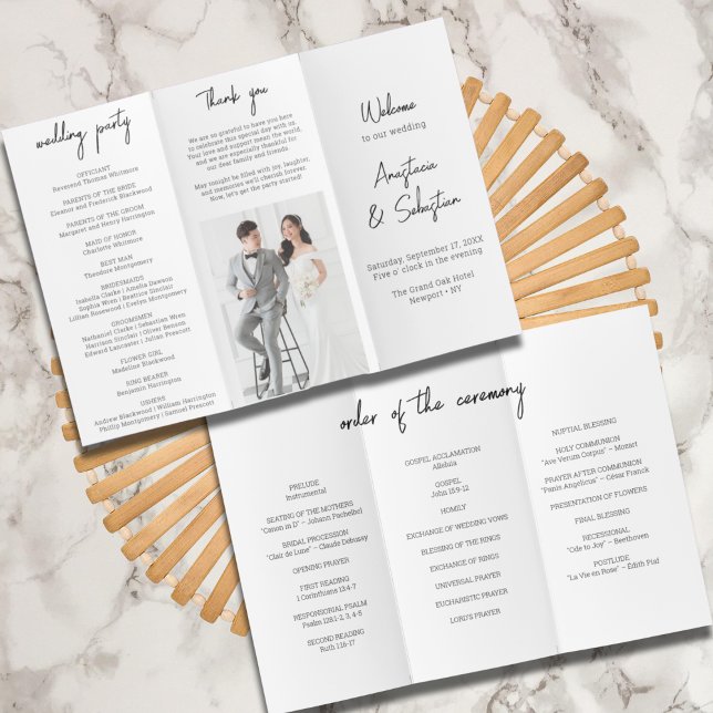  Chic Black & White Script Trifold Wedding Program (Chic Black & White Script Trifold Wedding Program Flyer)