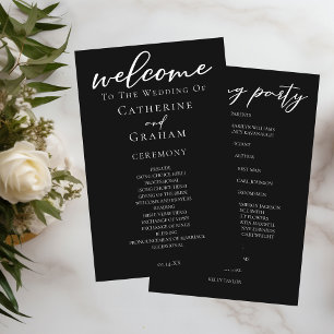 Chic Black White Script Wedding Program