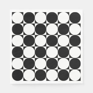 Chic Black White Seventies Circles Squares Pattern Napkin
