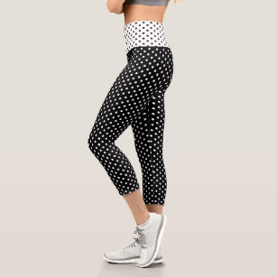Chic Black White Small Polka Dots Pattern Fashion Capri Leggings
