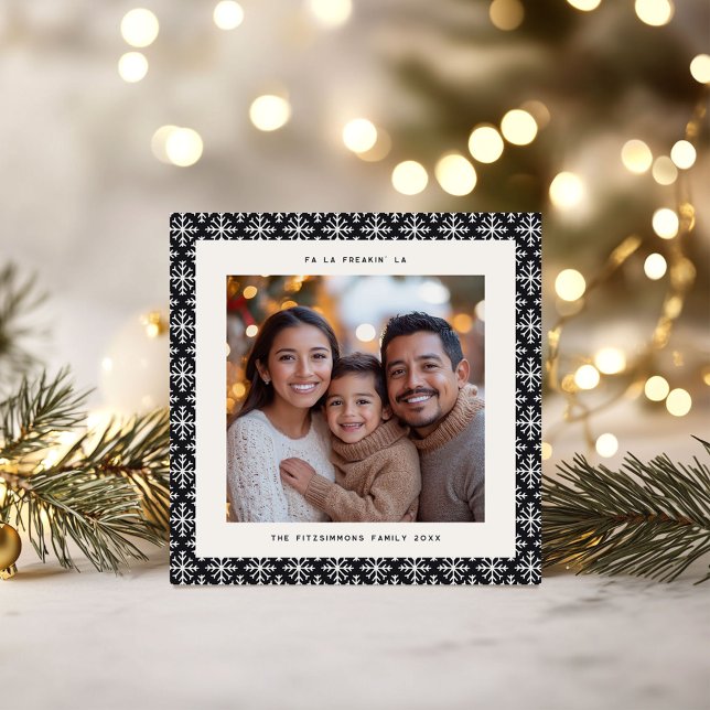Chic Black & White Snowflake Photo Christmas Card (Neutral Snowflake Modern Square Christmas Card)