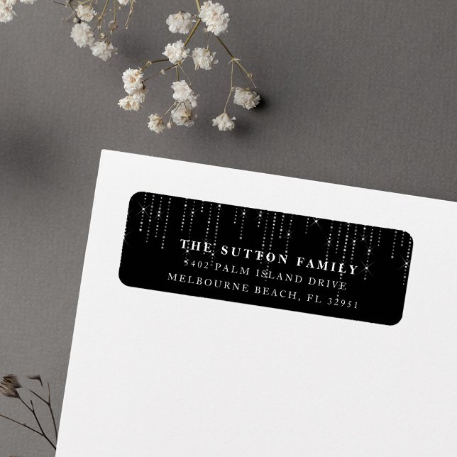 Chic Black & White String Lights Return Address (Creator Uploaded)