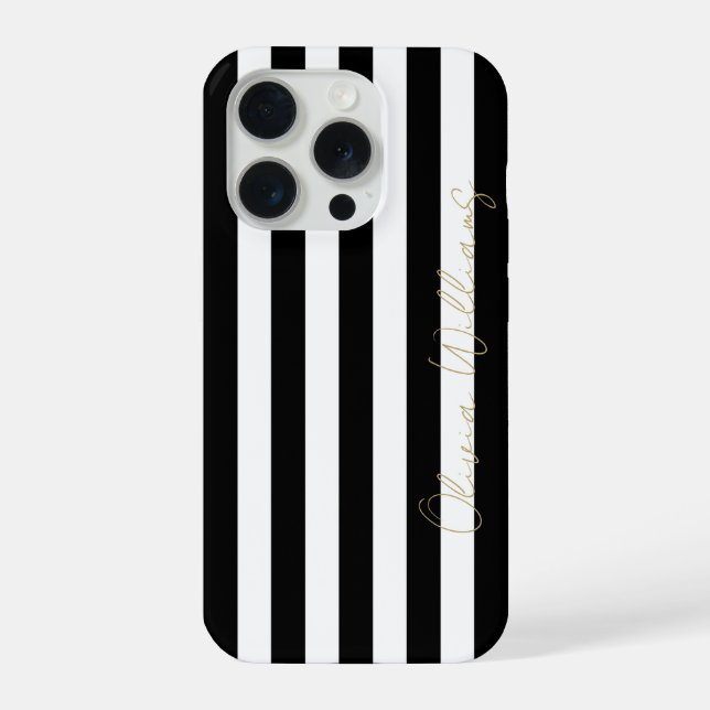 Chic Black White Stripe Pattern Simple Modern Look iPhone Case (Back)