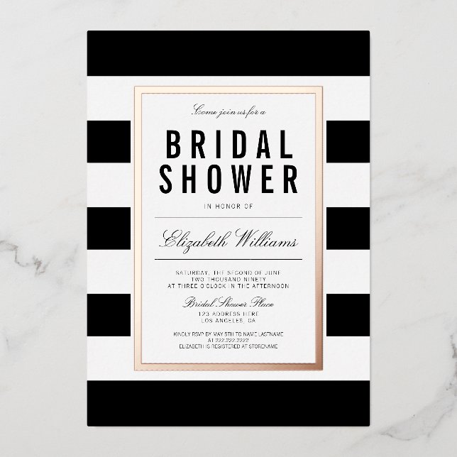 Chic Black White Striped Bridal Shower Rose Gold (Front)