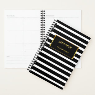 Chic black & white stripes gold stylish elegant planner