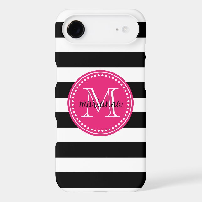Chic Black & White Stripes Personalized Monogram Case-Mate iPhone Case (Back)
