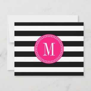 Chic Black & White Stripes Personalized Monogram Invitation
