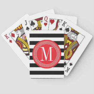 Chic Black & White Stripes Personalized Monogram Playing Cards