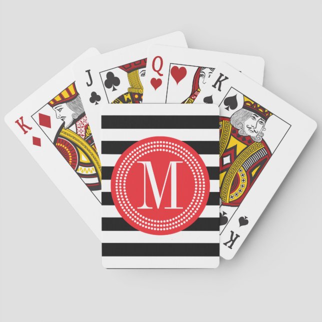 Chic Black & White Stripes Personalized Monogram Playing Cards (Back)