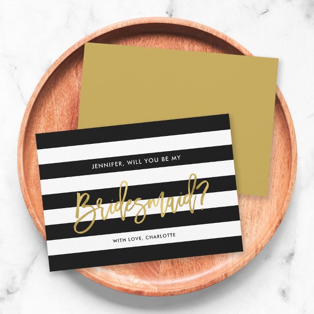 Chic Black White Stripes Will You Be My Bridesmaid Invitation (Creator Uploaded)