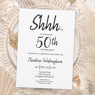 Chic Black White Surprise 50th Birthday Invitation